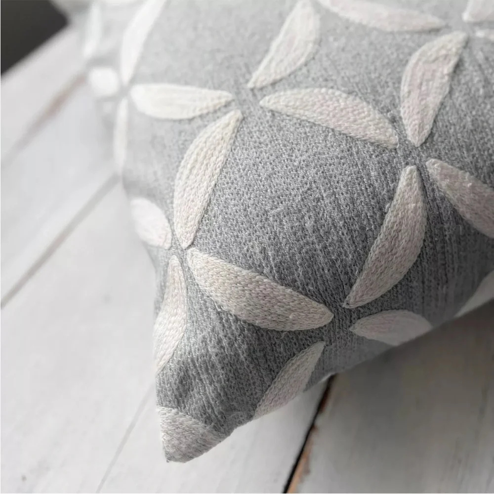 West Elm Textured Geo Leaf Petal - Blue Gray Cream Pillow Cover 20